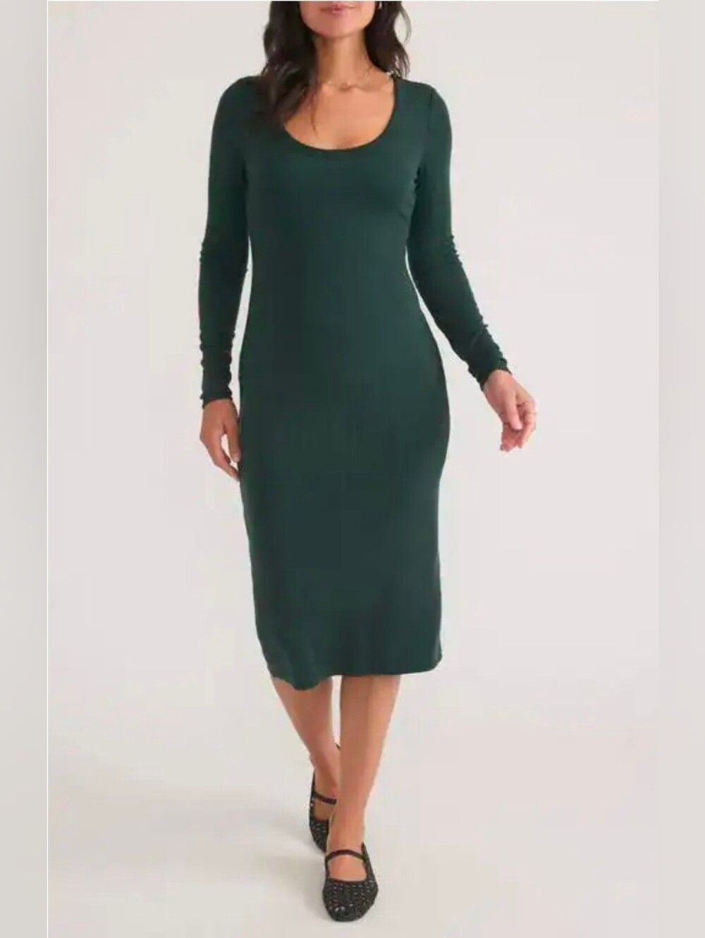 Marine Layer Lexi Green Long Sleeve Rib Midi Dress Size Large